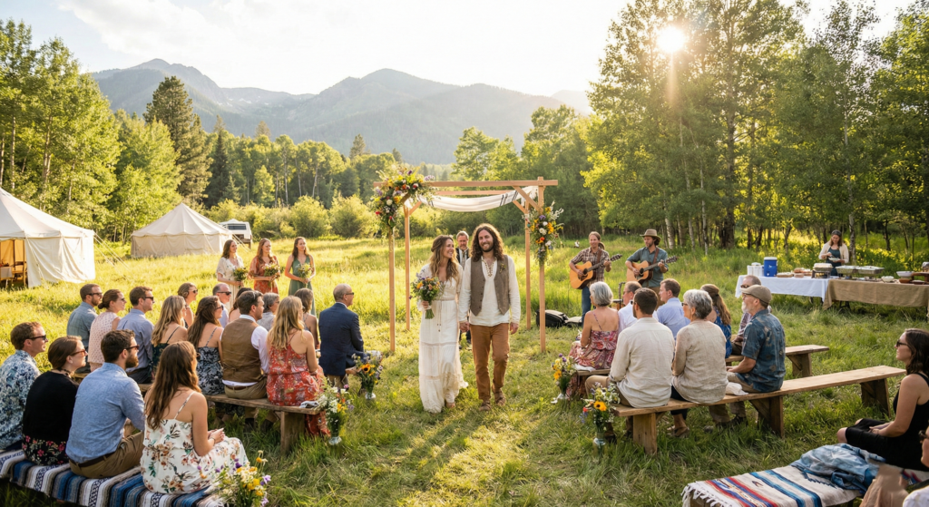 זוג חוגג חתונה ביער